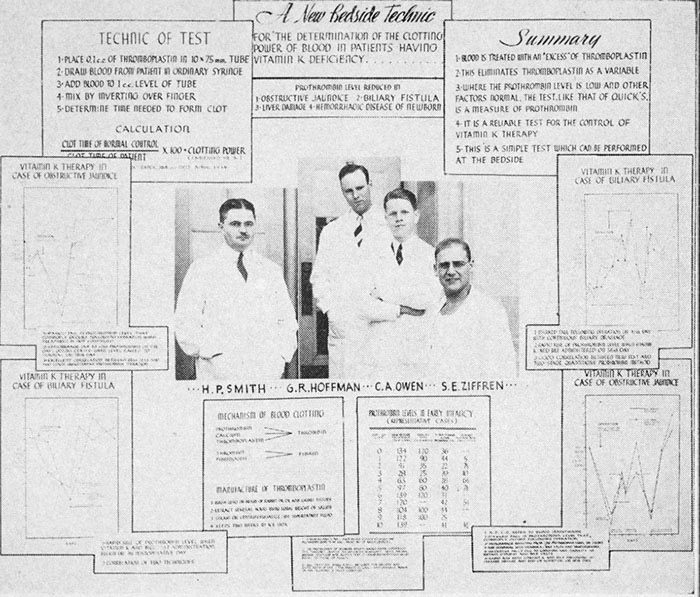 Scan of an old research poster describing blood clotting