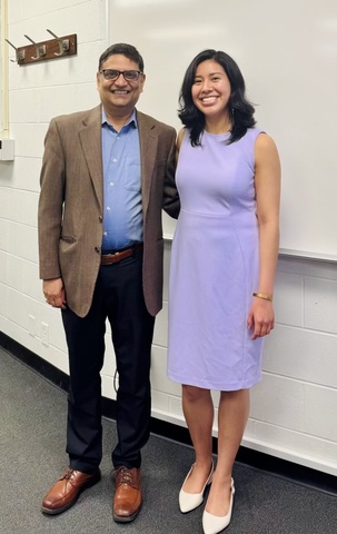 Dr. Ashutosh Mangalam and Aracely Miron-Ocampo at her pathology thesis defense on April 13, 2026