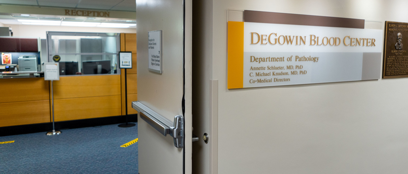 The lobby of DeGowin Blood Center