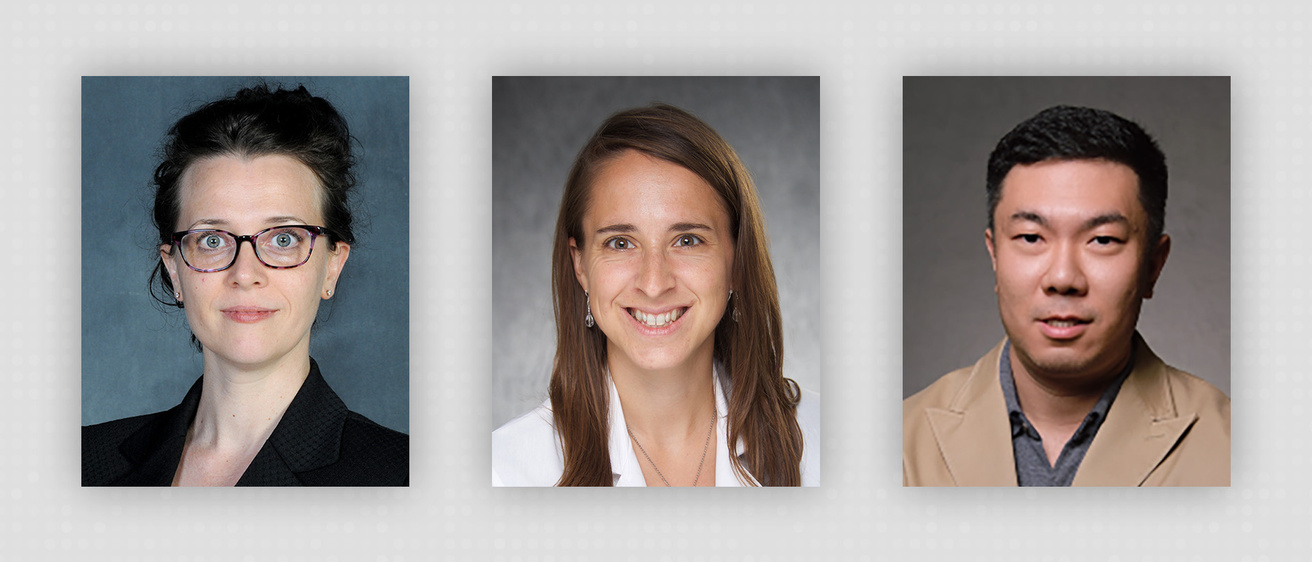 A collage featuring photos of the three new faculty members described in the story