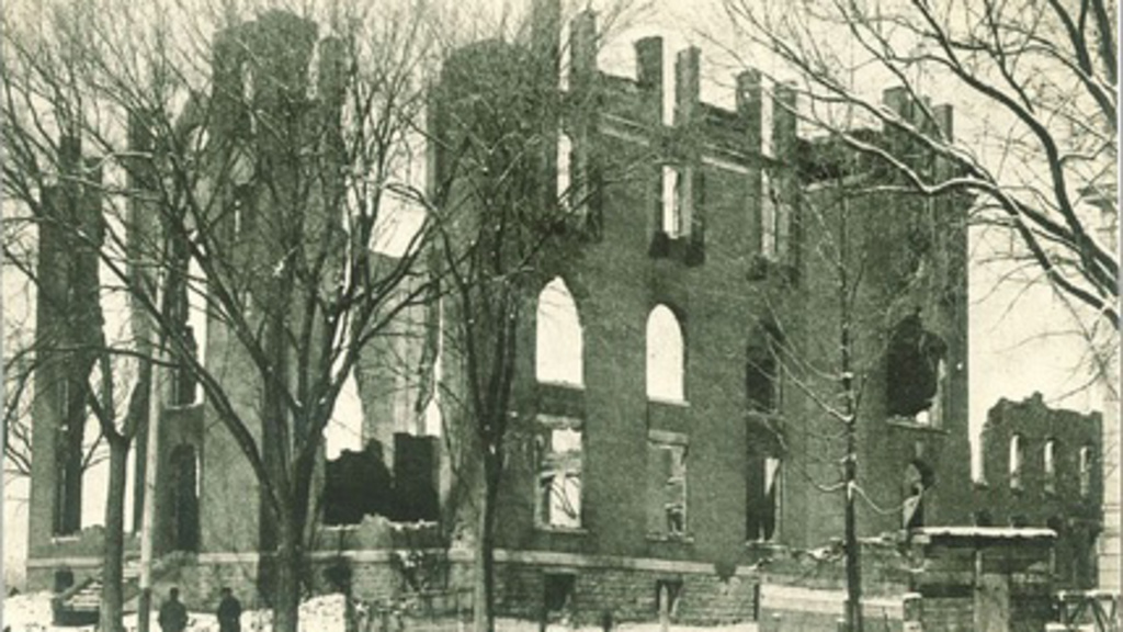 Partially burnt medical building