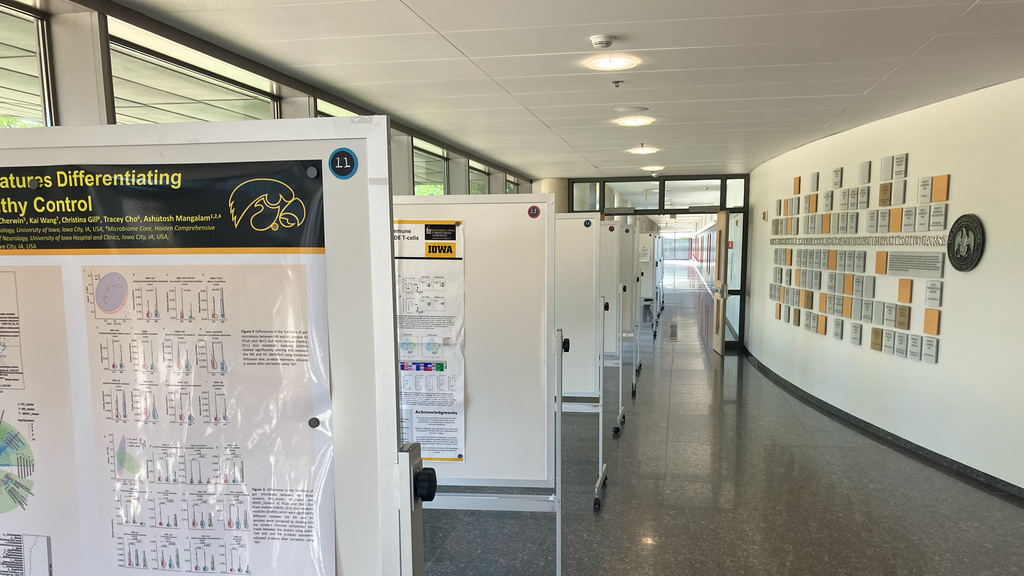 A row of posters in the medical education research building